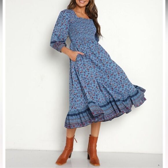 NWT Cleobella Eva Midi Dress Lapis Block Print XS - Picture 1 of 8